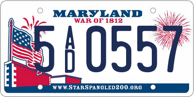 MD license plate 5AD0557
