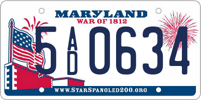 MD license plate 5AD0634