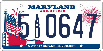 MD license plate 5AD0647