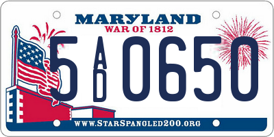 MD license plate 5AD0650