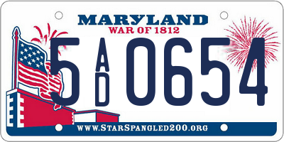 MD license plate 5AD0654