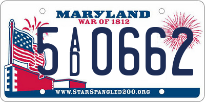MD license plate 5AD0662