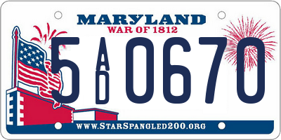 MD license plate 5AD0670
