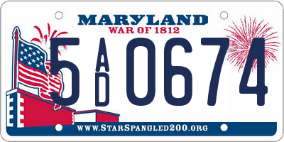 MD license plate 5AD0674