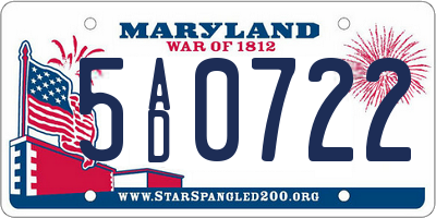 MD license plate 5AD0722
