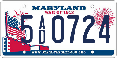 MD license plate 5AD0724