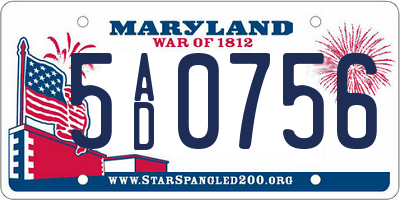 MD license plate 5AD0756