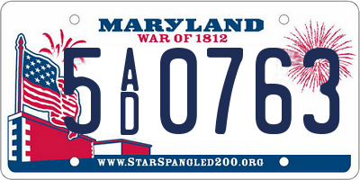 MD license plate 5AD0763
