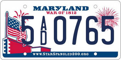 MD license plate 5AD0765