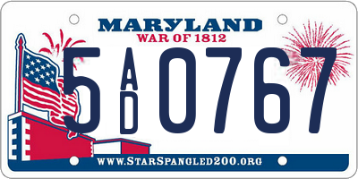 MD license plate 5AD0767