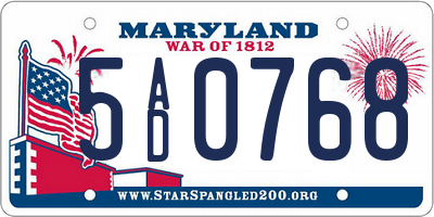 MD license plate 5AD0768