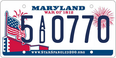 MD license plate 5AD0770