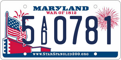MD license plate 5AD0781