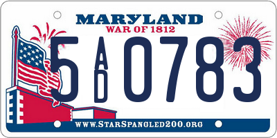 MD license plate 5AD0783