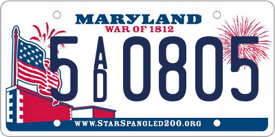 MD license plate 5AD0805