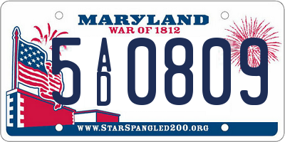 MD license plate 5AD0809