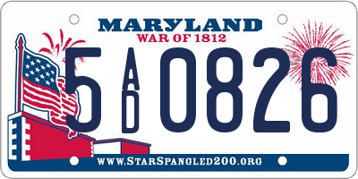 MD license plate 5AD0826