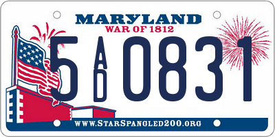 MD license plate 5AD0831