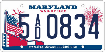 MD license plate 5AD0834