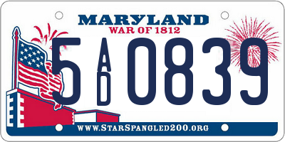 MD license plate 5AD0839