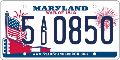 MD license plate 5AD0850