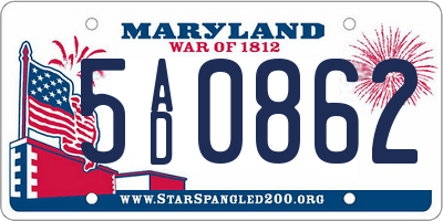 MD license plate 5AD0862