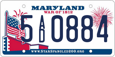 MD license plate 5AD0884