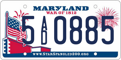 MD license plate 5AD0885