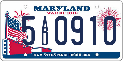 MD license plate 5AD0910