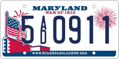 MD license plate 5AD0911