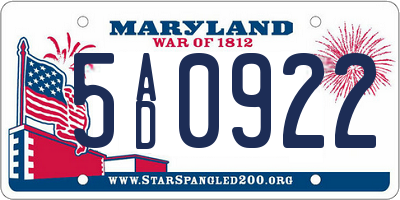 MD license plate 5AD0922