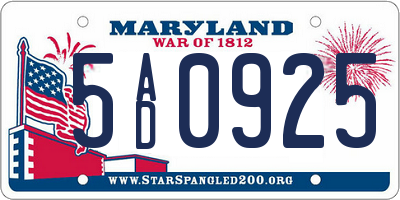 MD license plate 5AD0925
