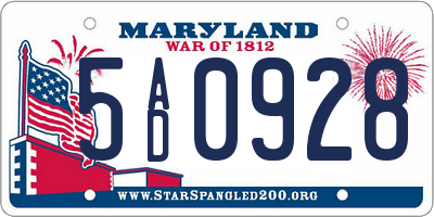 MD license plate 5AD0928