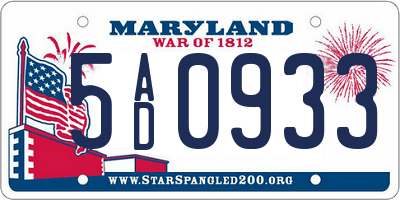 MD license plate 5AD0933