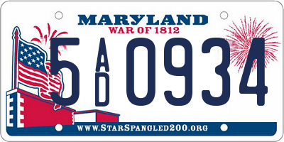 MD license plate 5AD0934