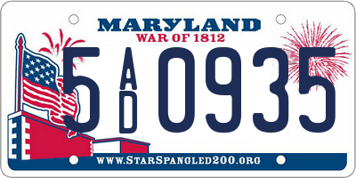 MD license plate 5AD0935