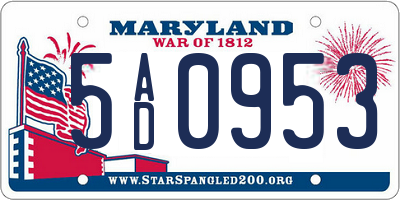 MD license plate 5AD0953
