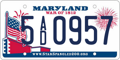 MD license plate 5AD0957