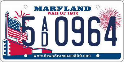 MD license plate 5AD0964