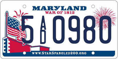MD license plate 5AD0980