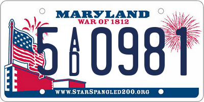 MD license plate 5AD0981