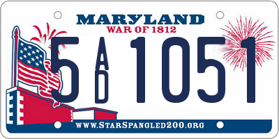 MD license plate 5AD1051