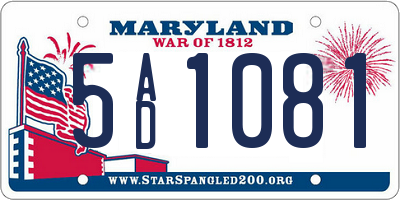 MD license plate 5AD1081