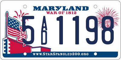 MD license plate 5AD1198