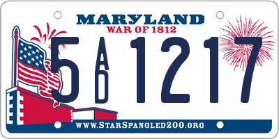 MD license plate 5AD1217