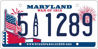 MD license plate 5AD1289