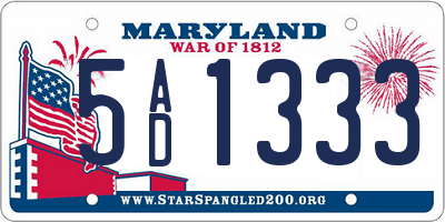 MD license plate 5AD1333