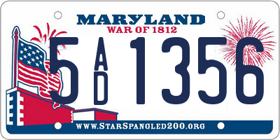 MD license plate 5AD1356