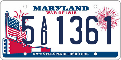 MD license plate 5AD1361