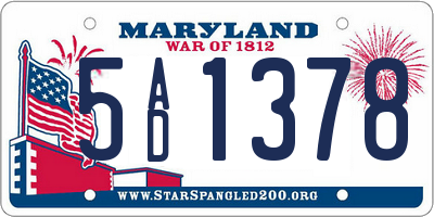 MD license plate 5AD1378